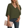 thumbnail image 3 of Asklazy Women's Fall Casual 3/4 Ruffled Sleeve Chiffon Blouse Tops for Women,US Size,Amy Green,M, 3 of 8