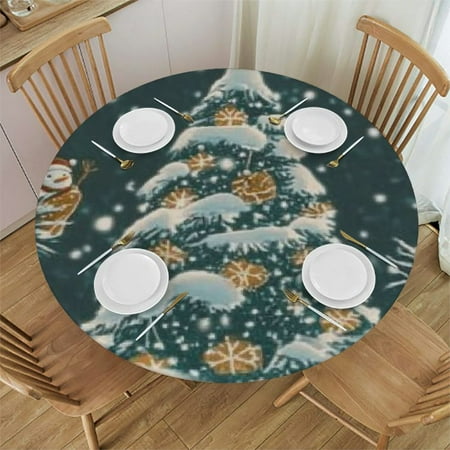 

Ullo0ord Christmas Evergreen Boughs Round Tablecloths Table Covers with Elastic Polyester Fitted Tablecloth Circular Table Cloths for Indoor Outdoor Picnic Party Fit Table 54 -58
