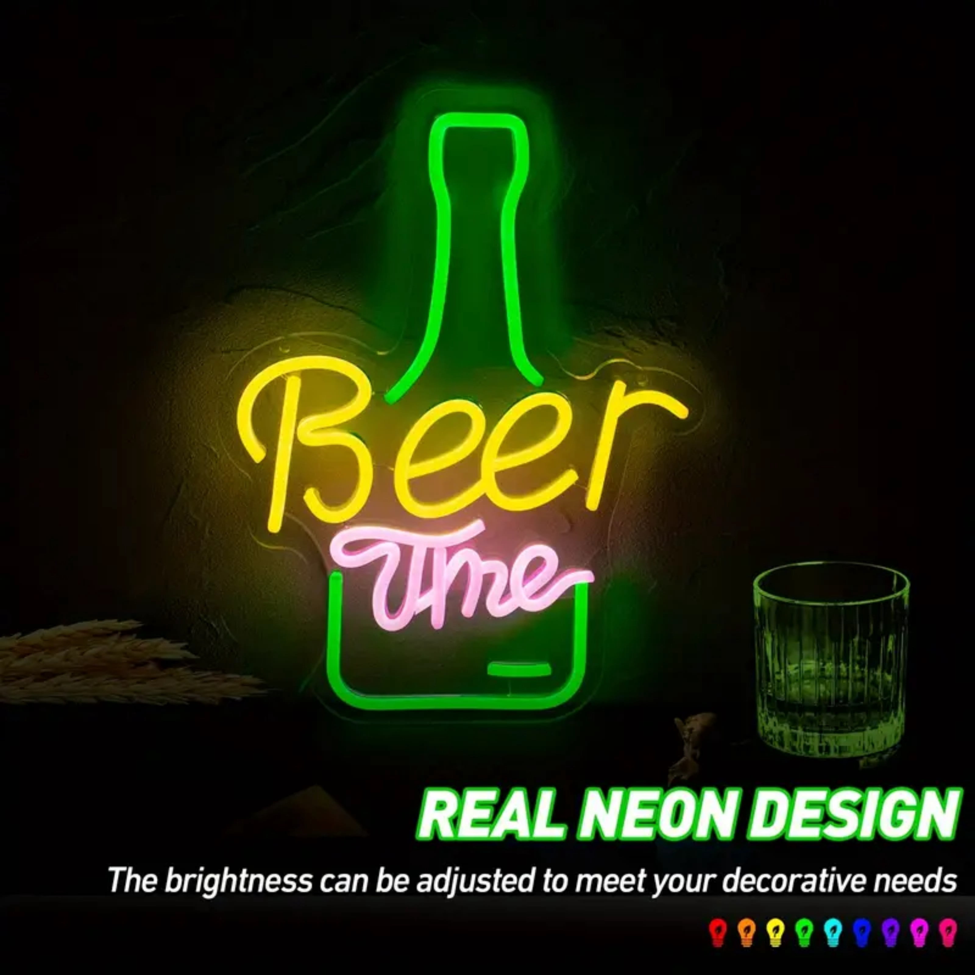 UPONRAY Beer Time Neon Signs, 11.2"*15.7" Dimmable & USB-Powered LED Neon Light, Stylish Wall Decor for Bar, Party, Restaurant, Living Room, Man Cave
