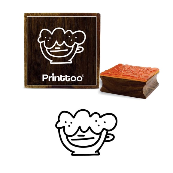 Printtoo Cup Design Square Wooden Rubber Stamp Diary Card Brown Print Block-3 x 3 Inches