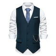 thumbnail image 2 of ZCFZJW Men's Suit Vest Formal Wedding Slim Fit Single-Breasted Sleeveless V-Neck Have Pockets Solid Dress Wedding Waistcoat Prom Tuxedo #01-Navy S, 2 of 9