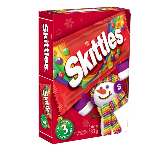 SKITTLES, Christmas Chewy Candy Holiday Storybook, 3 Full Size Bags, 183g, Funbook, 61g