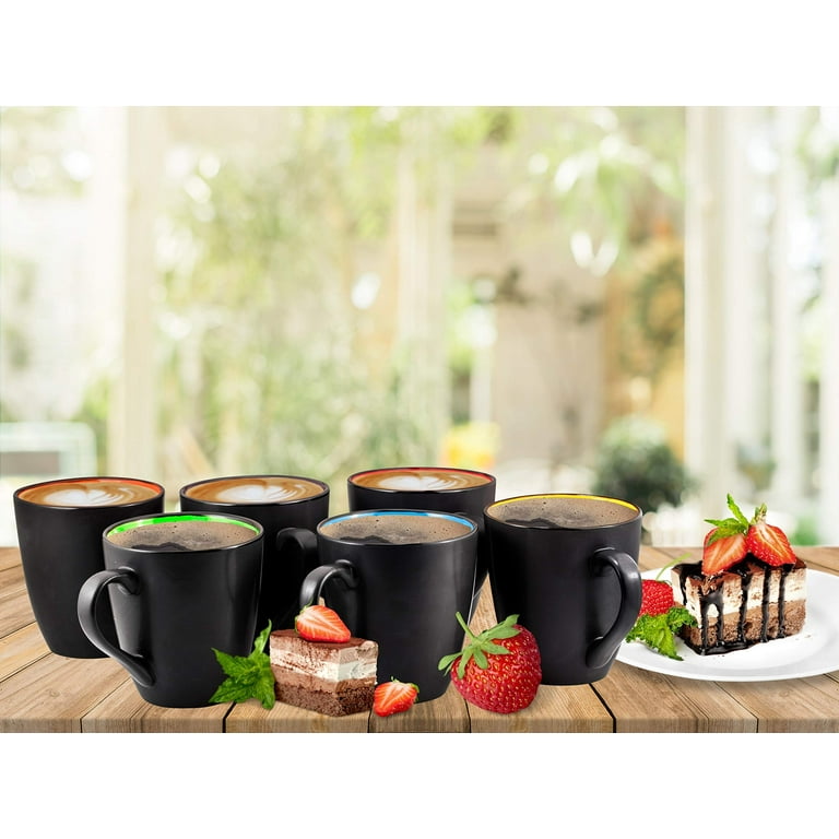 Bruntmor 16 Oz Black Coffee Mugs Set of 6, Large Size Ceramic espresso  cups,Microwave safe Coffee Mugs For Your Christmas Gift, Black Coffee, Tea  cups