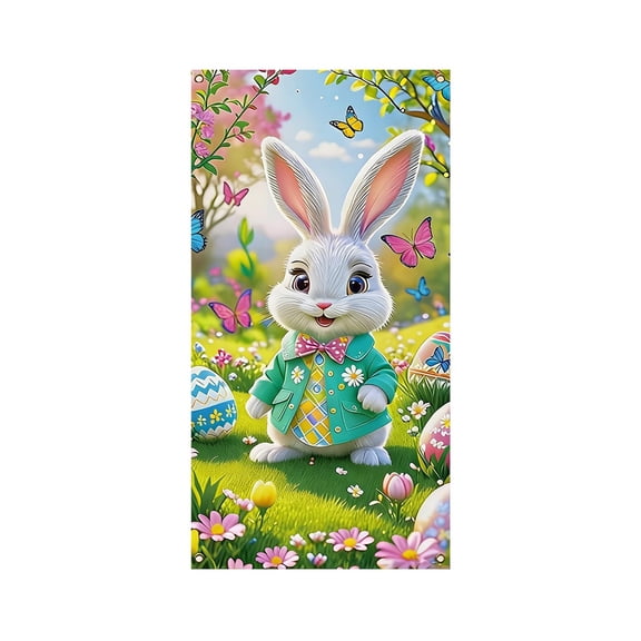 Wmkox8yii Easter Colorful Egg Multi-Style Bunny Door Cover,Happy Easter Text Cute Rabbit Spring Door Banner for Front Door Porch Party Easter Door Decor
