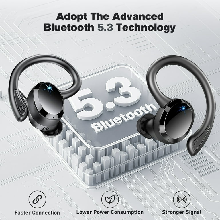 Wireless Earbuds, HiFi Stereo Sport Bluetooth 5.3 Headphones With Earhooks 48h Deep Bass In Ear Headphones With Led Display Noise Cancelling Ip7