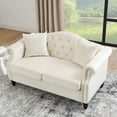 thumbnail image 2 of Beige Chesterfield 3 Seater Sofa, Velvet Couch with 2 Pillows and Thick Upholstered Cushion Solid Wood Feet. Modern Sofa for Living Room Bedroom Office Apartment, 2 of 8