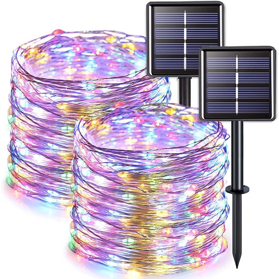 Morttic 2Pack 33ft Solar String Lights , 100 LED Fairy Lights Outdoor Waterproof Christmas Lights for Trees Garden Patio Yard Fence Decor (Multi Color)