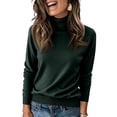 thumbnail image 2 of Womens Turtleneck Long Sleeve Sweater Soft Lightweight Fit, Fall Work Casual Pullover Top Dark Green XL, 2 of 4