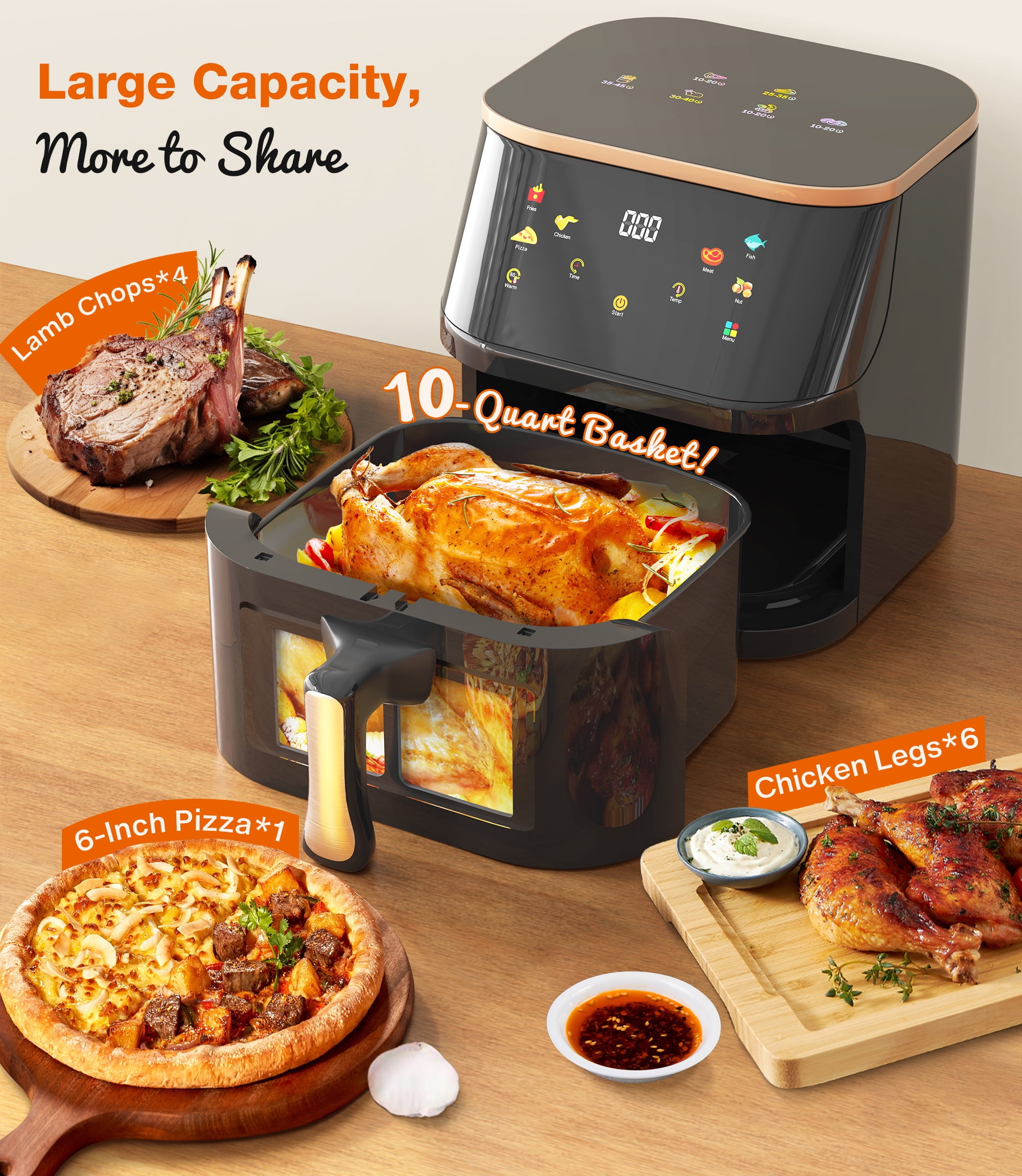 Suodoka Air Fryer 8 Qt Max 450F for Cooking, 6 Presets Fry Touch Panel Easy View Window, New Black
