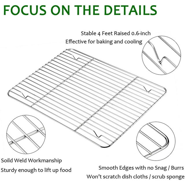 Cribun Cooling Rack Stainless Steel Set of 2 Cookie Sheets , Non Toxic & healthy, Rust Free & Less Stick, Easy Clean & Dishwasher Safe 15.3"*11.3"*0.6"