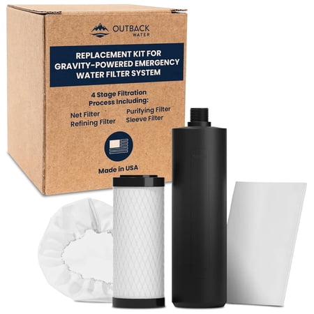 Outback Water 4-Pack Gravity-Fed Emergency Water Filter Kit, Includes 4 Filters