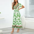 thumbnail image 3 of Itsame Womens Casual Dresses Printed V-neck Thin Dress Green Size L, 3 of 7