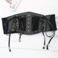 thumbnail image 3 of Women's Waistband Lace-up Cinch Waspie Belt Tied Corset Elastic Lace Wide Waist Belts Halloween Costume, 3 of 5