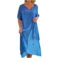 thumbnail image 1 of AherBiu Robes Grande Taille pour Femmes Col en V Manches Courtes Superposées Fluides Décontractées Robe Maxi d'Été, 1 of 6