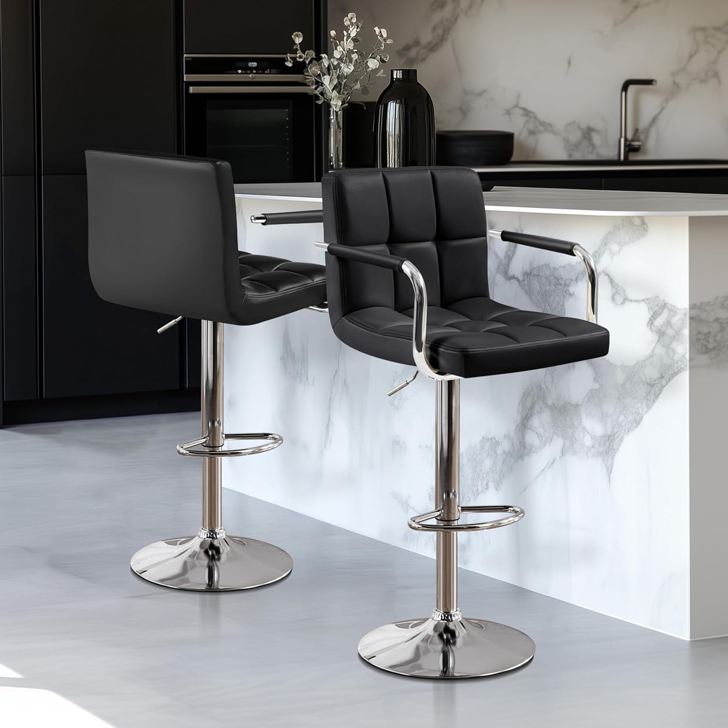 Set of 2 bar stools, suitable for kitchens, dining rooms, etc. (black)