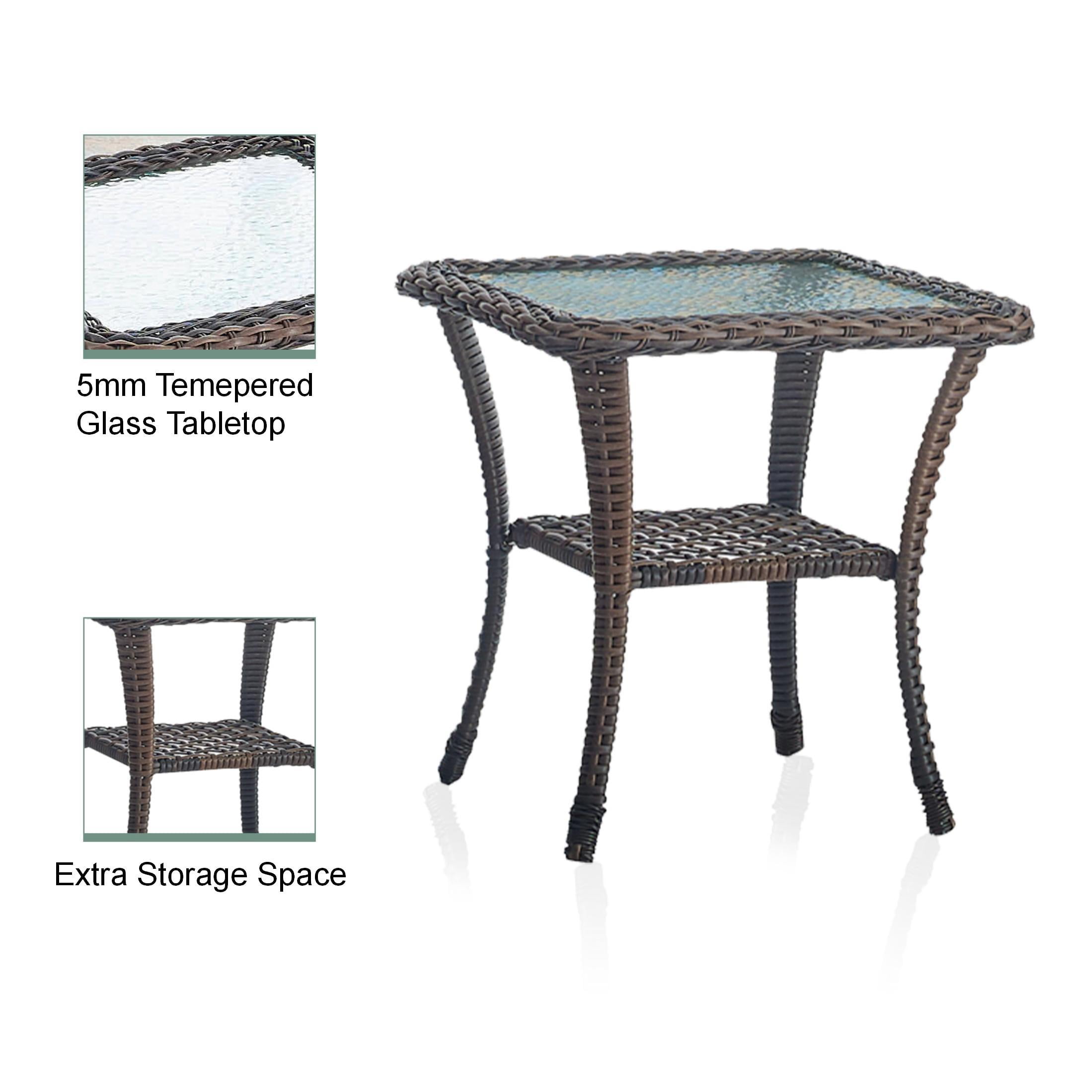 PARKWELL 3-Piece Outdoor Swivel Gliders with Thick Cushions and Side Table,Rattan Wicker Bistro Furniture Set,Brown Wicker,Beige Cushion