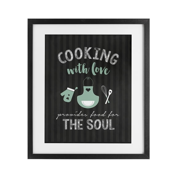 Stupell Industries Modern Food For Soul Black & Green Black Framed Print Under Glass, 13 x 16, by Lettered and Lined
