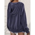 thumbnail image 4 of Women Long Sleeve Pullover Sweatshirt Loose Fit Workout Tshirt Going Out Casual Hooded Blouse Top Navy Blue XL, 4 of 8