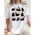 thumbnail image 1 of Creative Christmas Cat Nine-Square Grid Pattern Printed Women'S Trendy Round Neck Short Sleeve, Simple Casual Sports T-Shirt, Comfortable Summer Top for Holidays., 1 of 6