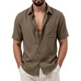 thumbnail image 3 of Bxsruta Men's V-Neck Casual Short Sleeve Button Down Shirt Lightweight Polyester Daily Wear with Chest Pocket, 3 of 8