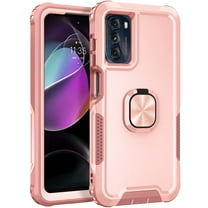 Nalacover For Motorola Moto G (2022) 5G Slim Case,Luxury Hybrid Hard PC and TPU Rugged Bumper 3-In-1 Rotatable Magnetic Ring Kickstand Four Corner Guard Shockproof Anti-Scratch Back Cover.Rosegold
