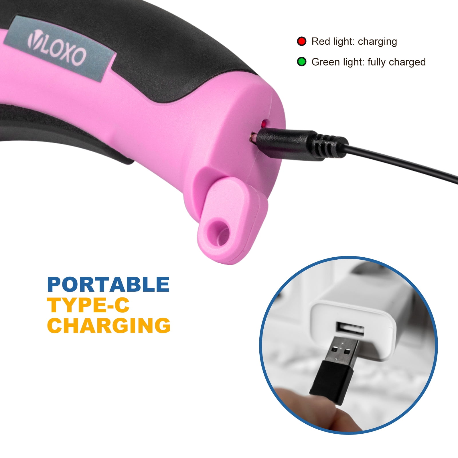 VLOXO Cordless Electric Scissors, Cardboard Cutter with Safety Lock 4.2V Electric Mini Cutter Power Rotary Scissors for Leather Felt Rug Box with Storage Box Pink