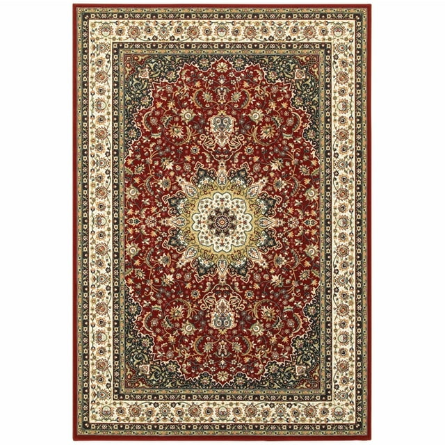 homeroots home decor 388316 9' x 12' Red Ivory Machine Woven Oriental Indoor Area Rug