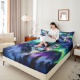 thumbnail image 4 of Homewish Animal Wolf Twin Sheet Sets 3pcs for Teens Boys Girls,Abstract Gradient Aurora Twin Fitted Sheet Microfiber,Jungle Wildlife Breathable Flat Sheet,Breathable Home Decor, 4 of 7