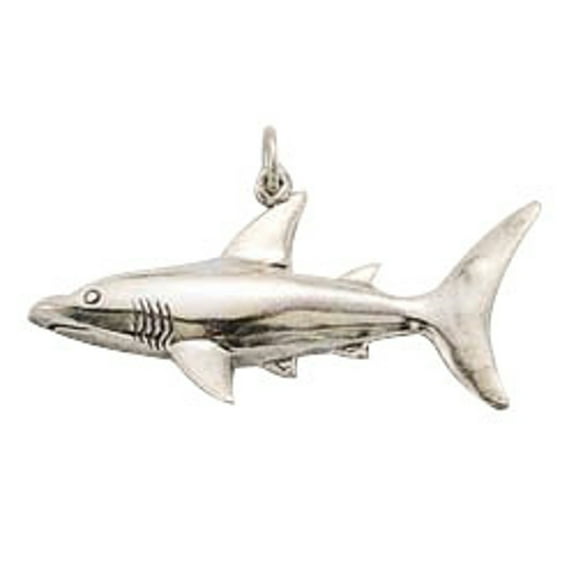 Sterling Silver 16" .8mm Box Chain Shark Pendant Necklace