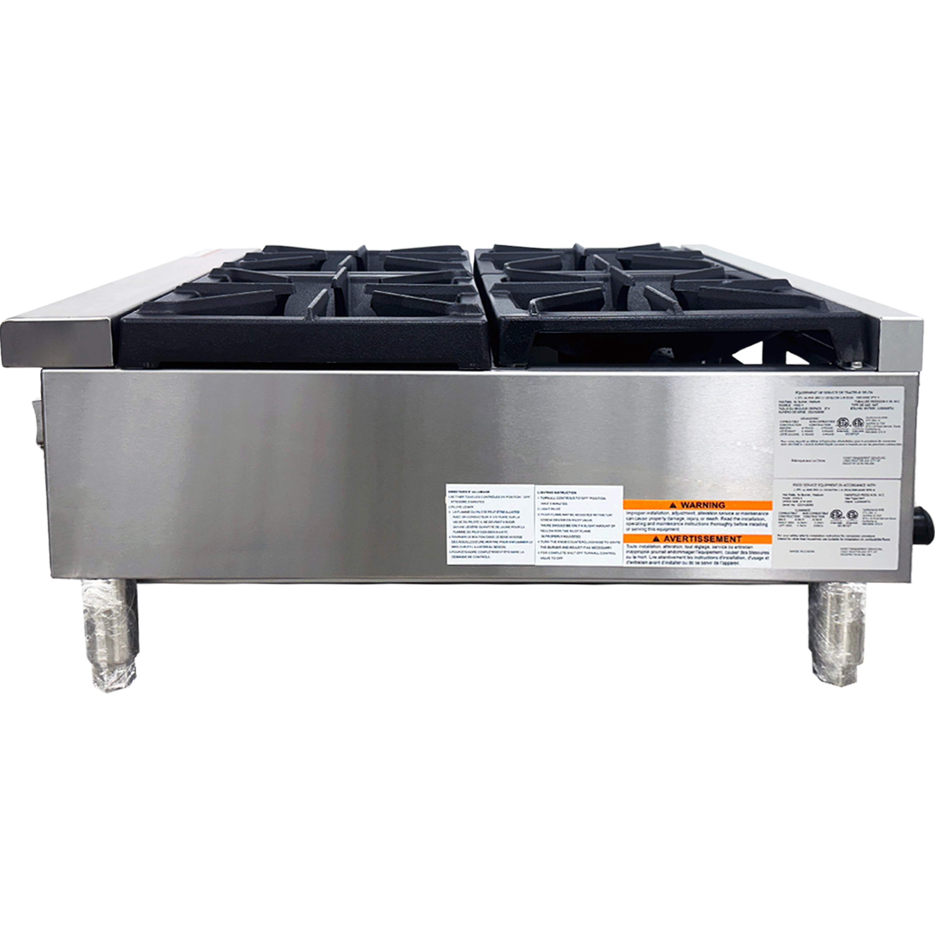Commercial Gas Hot Plate 4 Burner – 120,000 BTU, Stainless Steel Countertop Range with Heavy Duty Cast Iron Grates, ETL & NSF Certified – Natural Gas & Propane Convertible