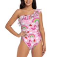 thumbnail image 2 of Picia Cute Flamingo Pattern Women's One Piece Swimsuits,One Shoulder Swimwear Asymmetric ,Ruffle Monokinis Bathing Suits,High Waisted Flattering Bathing Suits-, 2 of 8