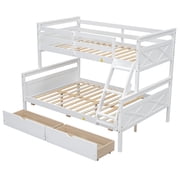 Euroco Wood Twin over Full Bunk Bed with Drawers, White