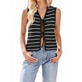 thumbnail image 2 of Women'S 2025 Summer Trendy Crochet Knit V Neck Sleeveless Tie Front Striped Sweater Vests Beach Outfits Black M, 2 of 9