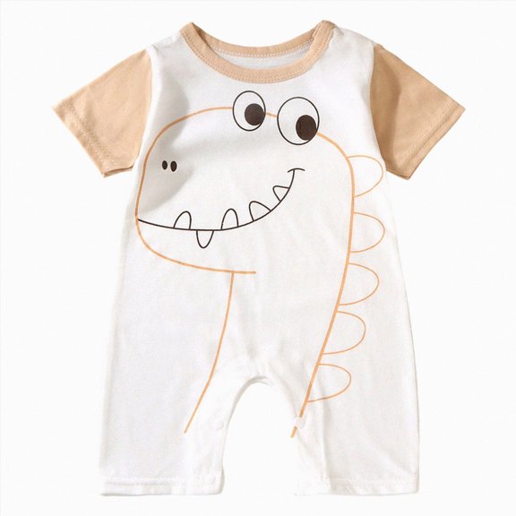 CAICJ98 Newborn Baby Boy Summer Outfit Romper Letter Embroidery Short Sleeve Jumpsuit Bodysuit Cute Infant Waffle Clothes Baby Boy Rompers (Beige,12-15 Months)