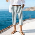 thumbnail image 3 of WIZUTIZ Men's Striped Linen Cropped Pants Elastic Waist Button Fly Pockets Summer Casual Loose Fit Breathable Lightweight Comfortable Trousers, 3 of 3