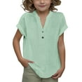 thumbnail image 3 of Bovxnpu Kids Summer Tops, Toddler Girls Casual T Shirt, Girls Summer Fashion Solid Button Shirt Female V-Neck Loose T-shirt Blouse 7 Years, 3 of 8