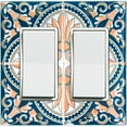 thumbnail image 1 of Metal Light Switch Plate Cover Peach Blue Floral Tile Pattern TIL023, 1 of 13