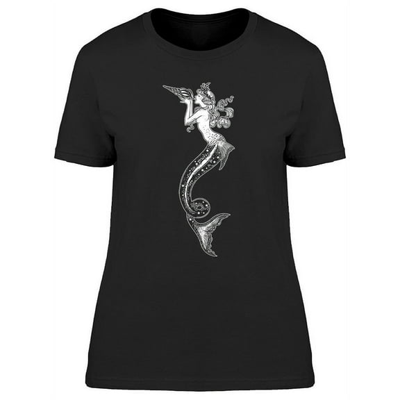 Mermaid Kissing A Shell T-Shirt Women -Image by Shutterstock, Female Large
