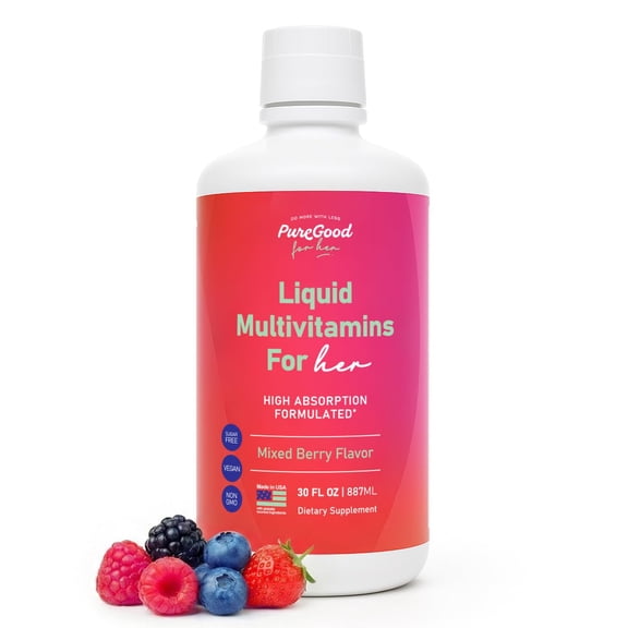 PureGood Women’s Liquid Multivitamin | 70  Nutrients, Superfoods & Omegas | High Absorption Daily Supplement | Vegan, Non-GMO, Sugar Free | Mixed Berry Flavor | Made in USA