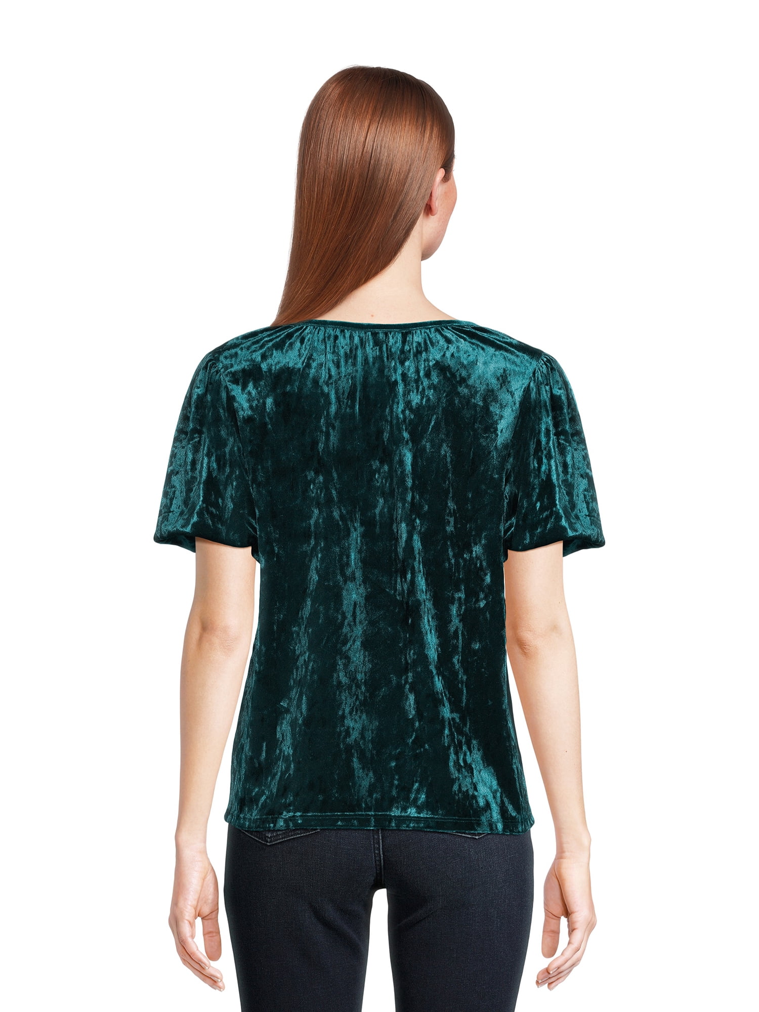 Time and Tru Women's Crushed Velvet Top with Short Sleeves, Sizes XS-XXXL