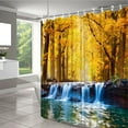 thumbnail image 2 of Forest Waterfall Shower Curtain Fall Autumn Scenic Jungle Natural Scenery Seasonal Landscape Tree River Stone Fabric Bathroom Decor Set with Hooks, 2 of 6