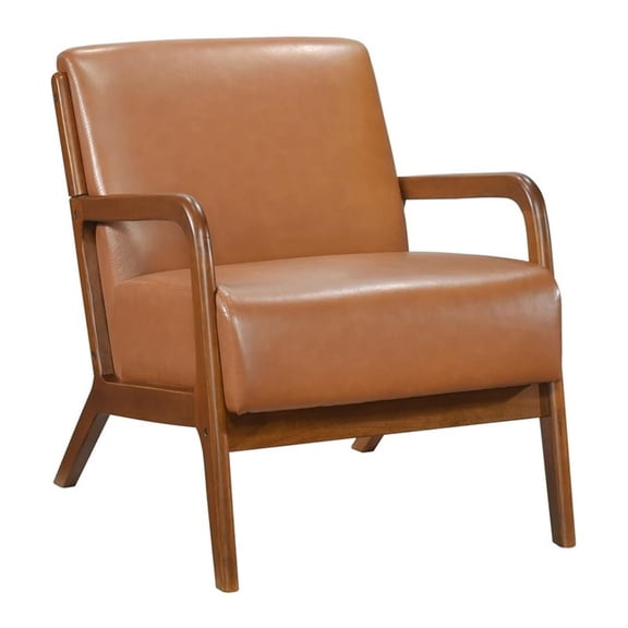 Pemberly Row Mid-Century Faux leather Accent Chair in Matt brown