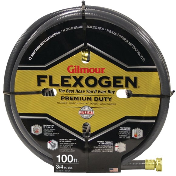 Flexogen 10 Lightweight Garden Hose With Full -Flo Machined Metal Couplings, 3/4 in ID, 100 ft L