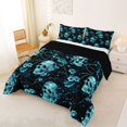 thumbnail image 2 of Homewish Watercolor Skull Skeleton Full Size Comforter Sets,Halloween Bedding Comforter Set,Teal Flowers Duvet,Black Reversible,3-Piece,1 Comforter and 2 Pillowcases, 2 of 7