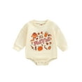 thumbnail image 1 of Qmyliery Baby Girls Boys Halloween Casual Romper Beige Long Sleeve Letter Ghost Print Romper, 1 of 8