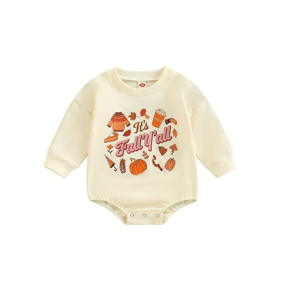 Qmyliery Baby Girls Boys Halloween Casual Romper Beige Long Sleeve Letter Ghost Print Romper