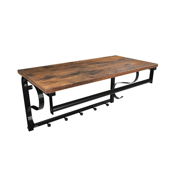 VASAGLE Perchero de Pared, Estante de Pared, Colgador con 5 Ganchos, para Entrada, Pasillo, Baño, Sala de Estar, Diseño Industrial, Marrón Rústico y Negro