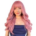 thumbnail image 1 of Pelucas rosas con flequillo Pelucas rosas largas onduladas para mujeres Peluca ondulada natural sintética Pelucas coloridas resistentes al calor para uso diario de fiesta Cosplay 22", 1 of 5