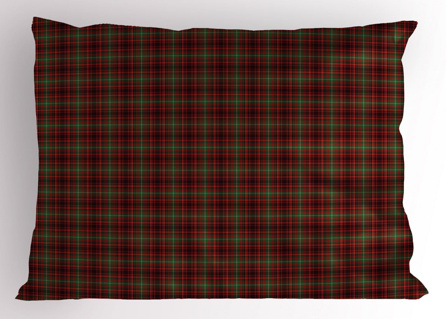 Plaid Pillow Sham, Classic Composition of Squares Tartan Pattern Scottish Style Illustration, Decorative Standard King Size Printed Pillowcase, 36' X 20', Vermilion Green Black, by Ambesonne