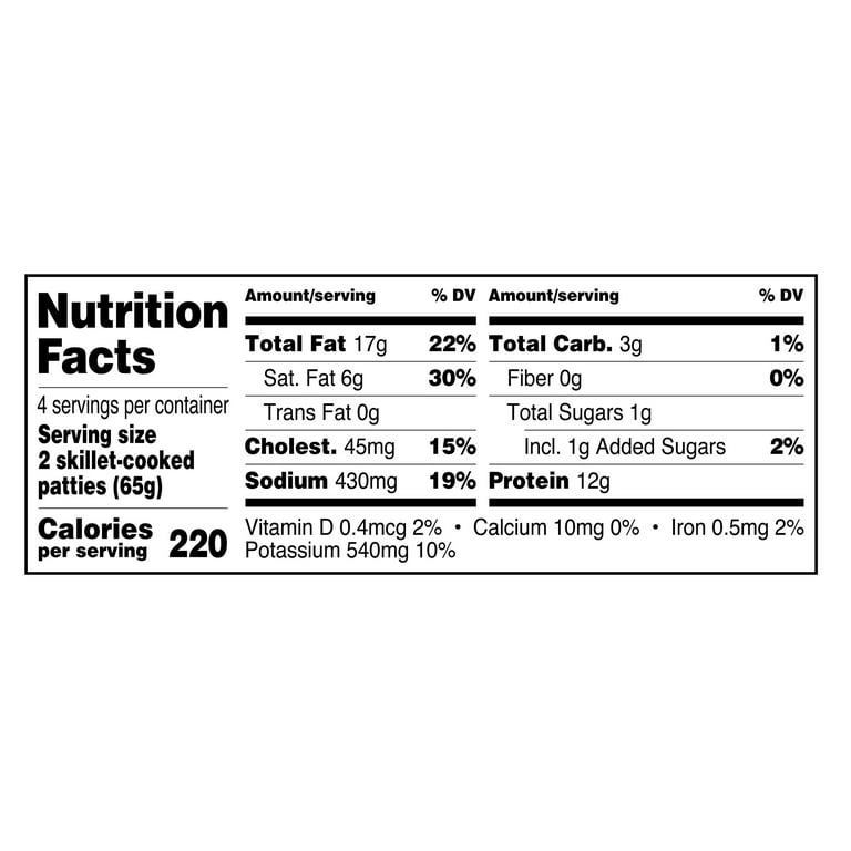 Great Value Uncooked Original Breakfast Pork Sausage Patties 12 oz Package